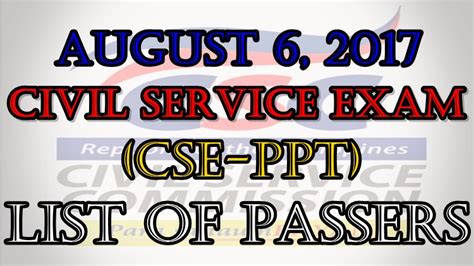 August 2017 Civil Service Exam (Complete List of .
